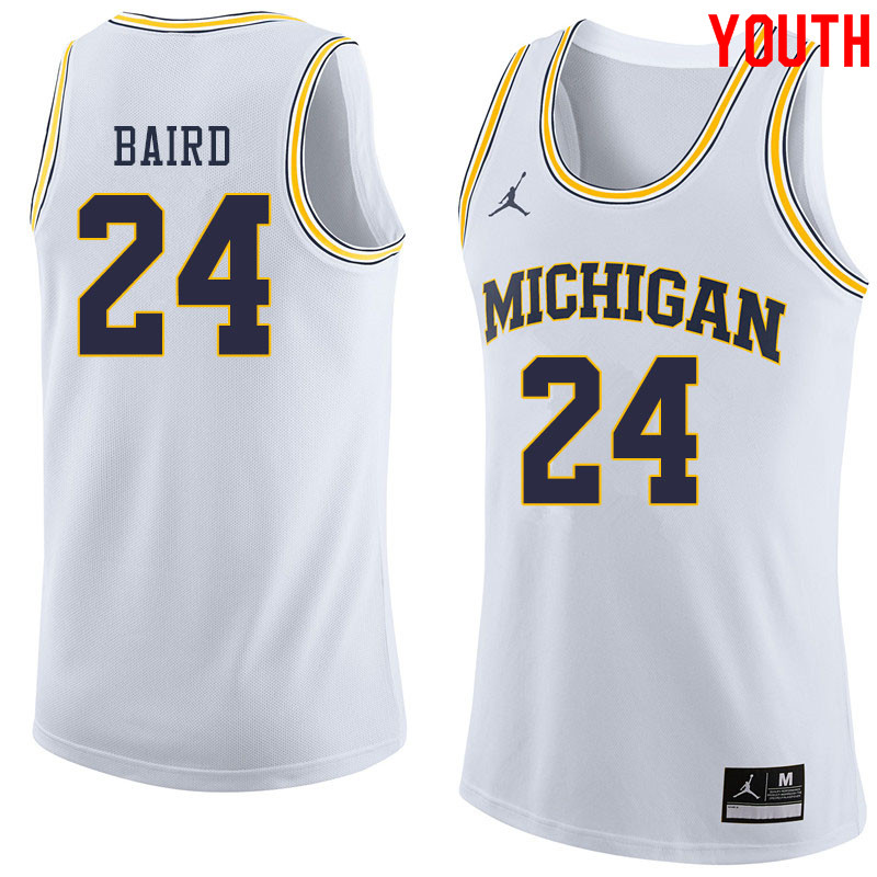 Jordan Brand Youth #24 C.J. Baird Michigan Wolverines College Basketball Jerseys Sale-White